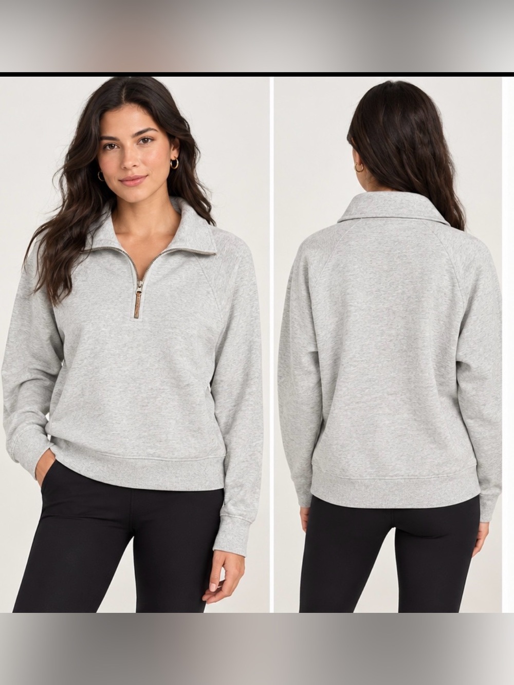 Quince Women Heather Grey Tencel Modal French Terry Quarter Zip Pullover Size M